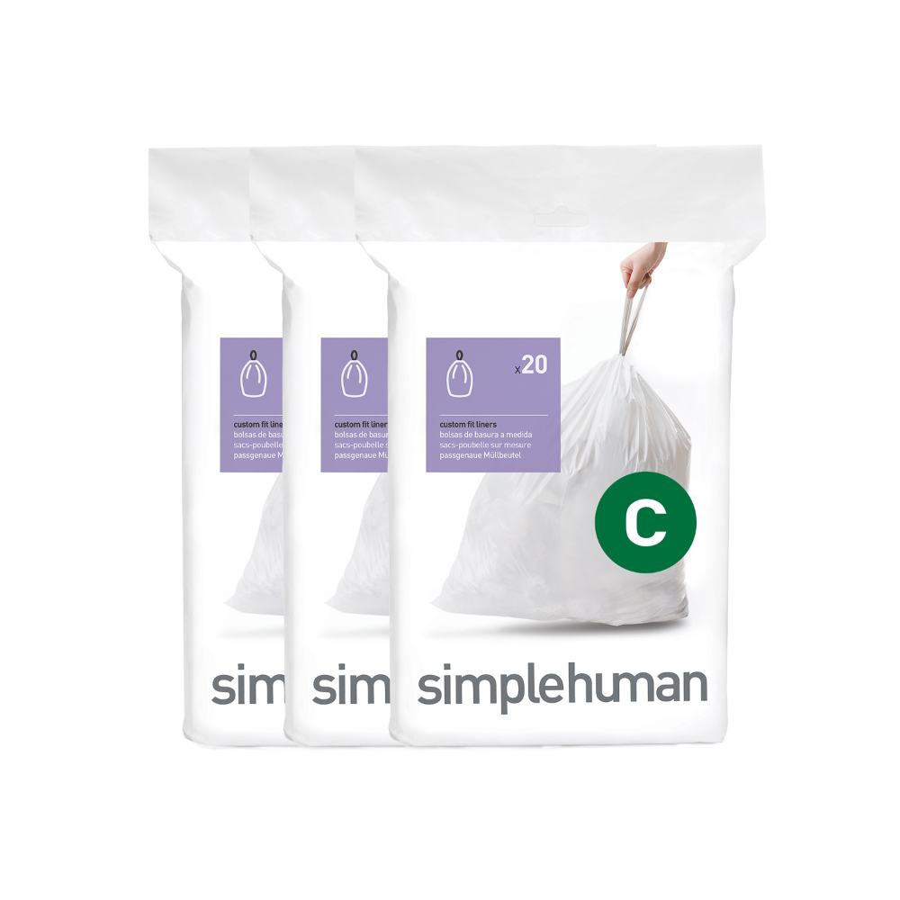 Simplehuman code C custom fit bin liners, 3 x pack of 20 (60 liners)