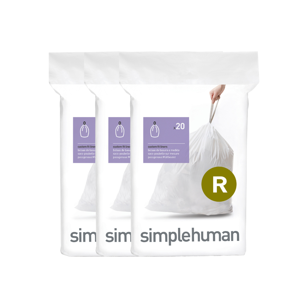 Simplehuman code R custom fit bin liners, 3 x pack of 20 (60 liners)