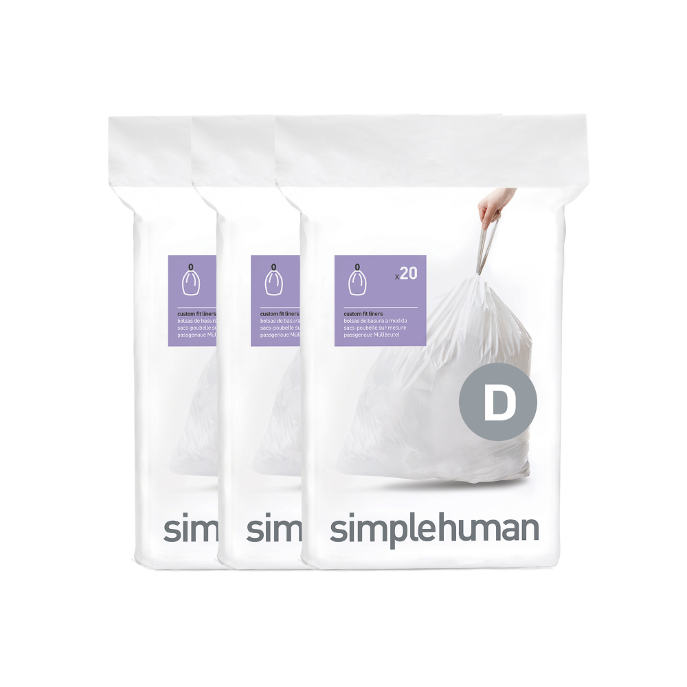 Simplehuman code D custom fit bin liners, 3 x pack of 20 (60 liners)