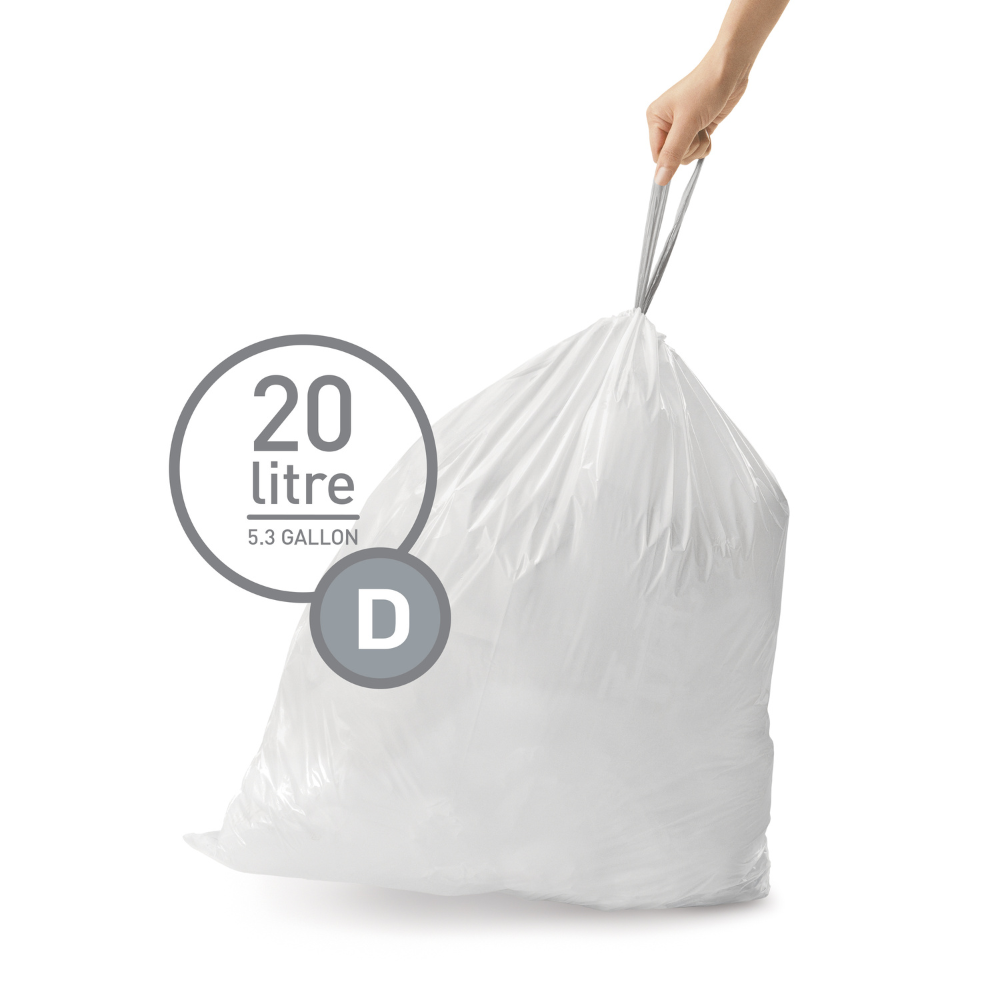 Simplehuman code D custom fit bin liners, 3 x pack of 20 (60 liners)