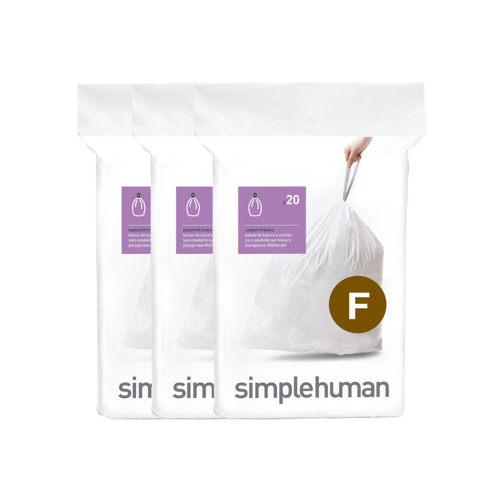 Simplehuman code F custom fit bin liners, 3 x pack of 20 (60 liners)