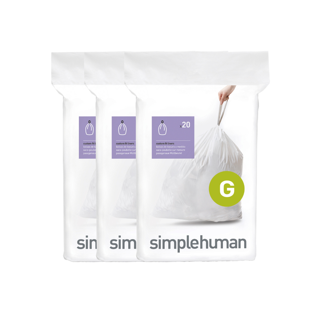 Simplehuman code G custom fit bin liners, 3 x pack of 20 (60 liners)