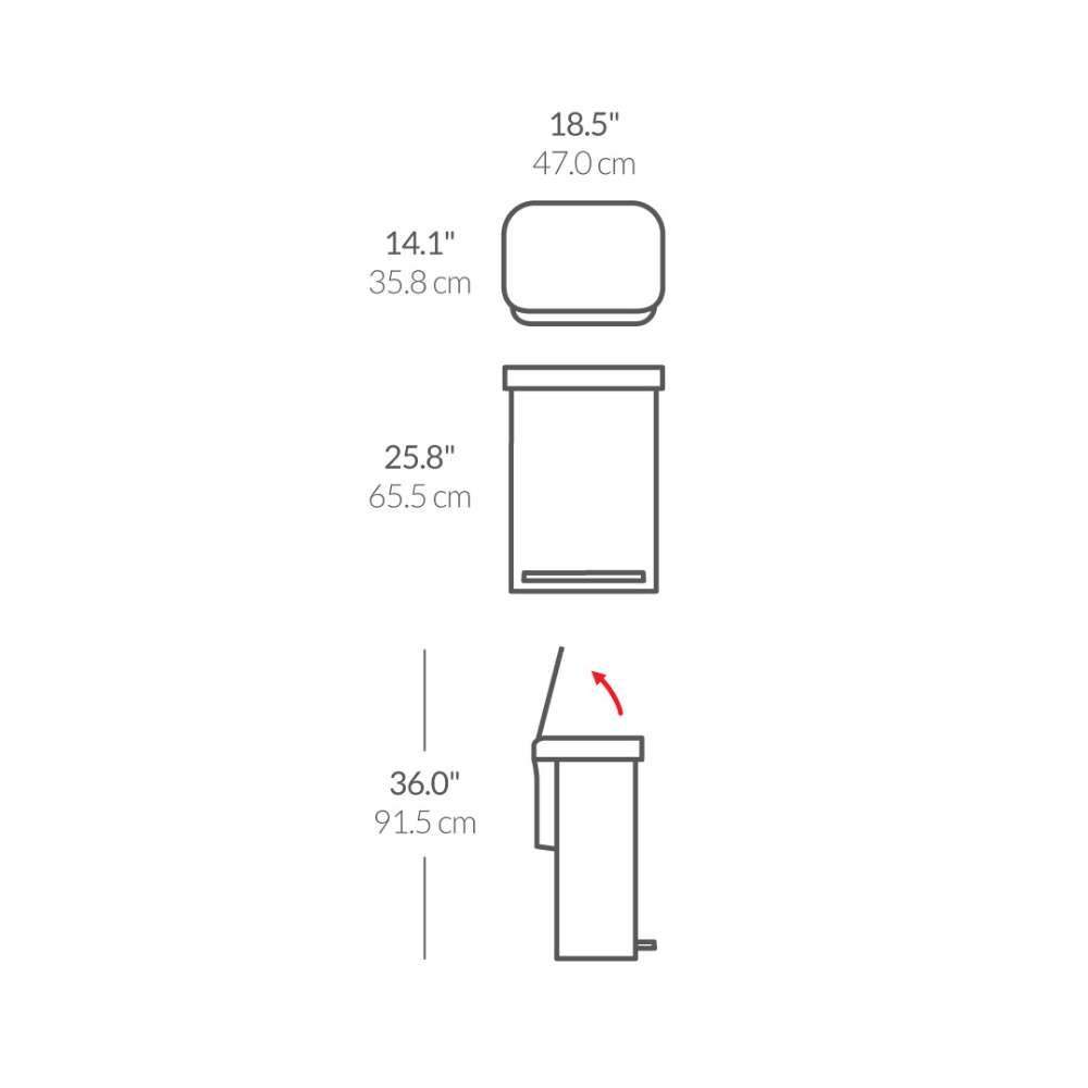 Simplehuman rectangular pedal bin with liner pocket 55L
