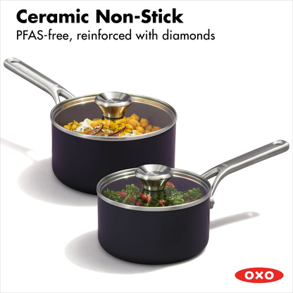 OXO Professional Σετ 2 Κεραμικές Αντικολλητικές Κατσαρόλες 1.6L & 2.2L με Καπάκια