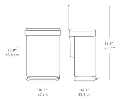 Simplehuman 55L rectangular pedal bin with liner pocket, matte black stee