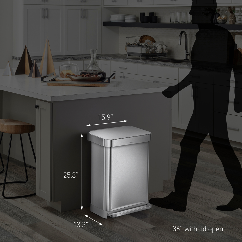 Simplehuman rectangular step can with liner  pocket 45L