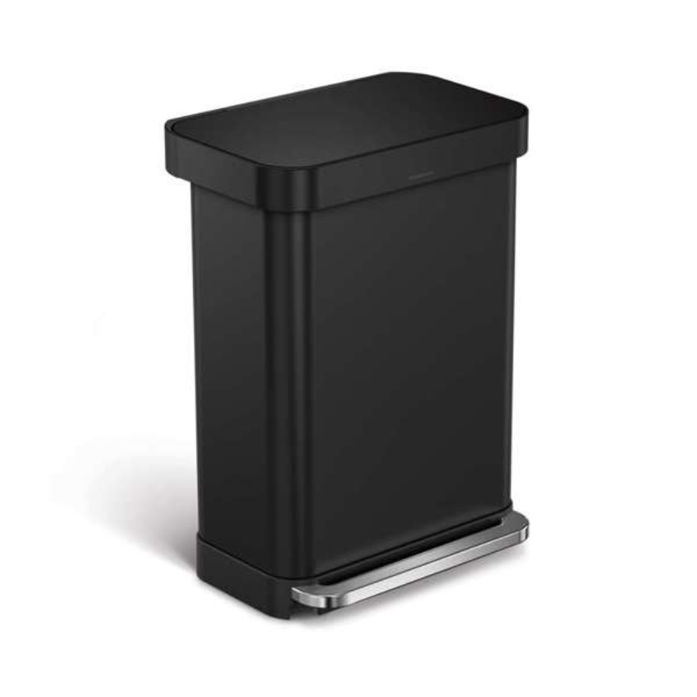 Simplehuman 55L rectangular pedal bin with liner pocket, matte black stee
