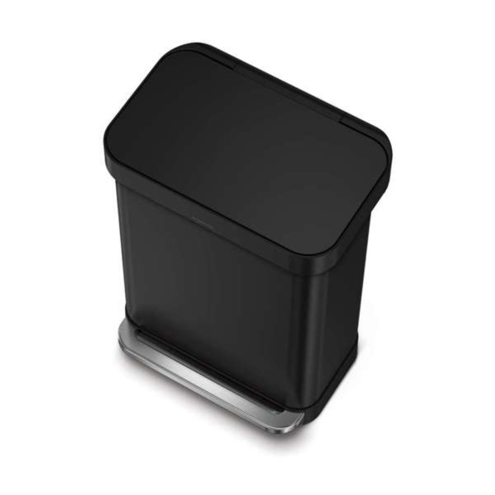 Simplehuman 55L rectangular pedal bin with liner pocket, matte black stee