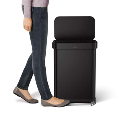 Simplehuman 55L rectangular pedal bin with liner pocket, matte black stee