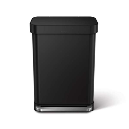 Simplehuman 55L rectangular pedal bin with liner pocket, matte black stee